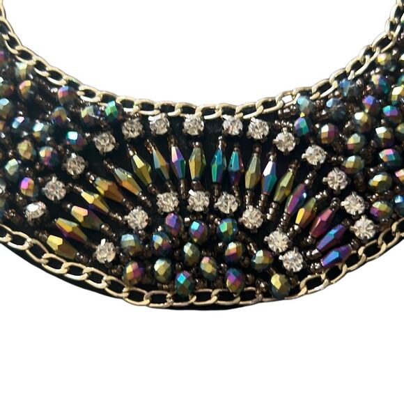 Vintage Beaded Rhinestones and Chains Bib Necklace Statement Glam Goth - Picture 3 of 5